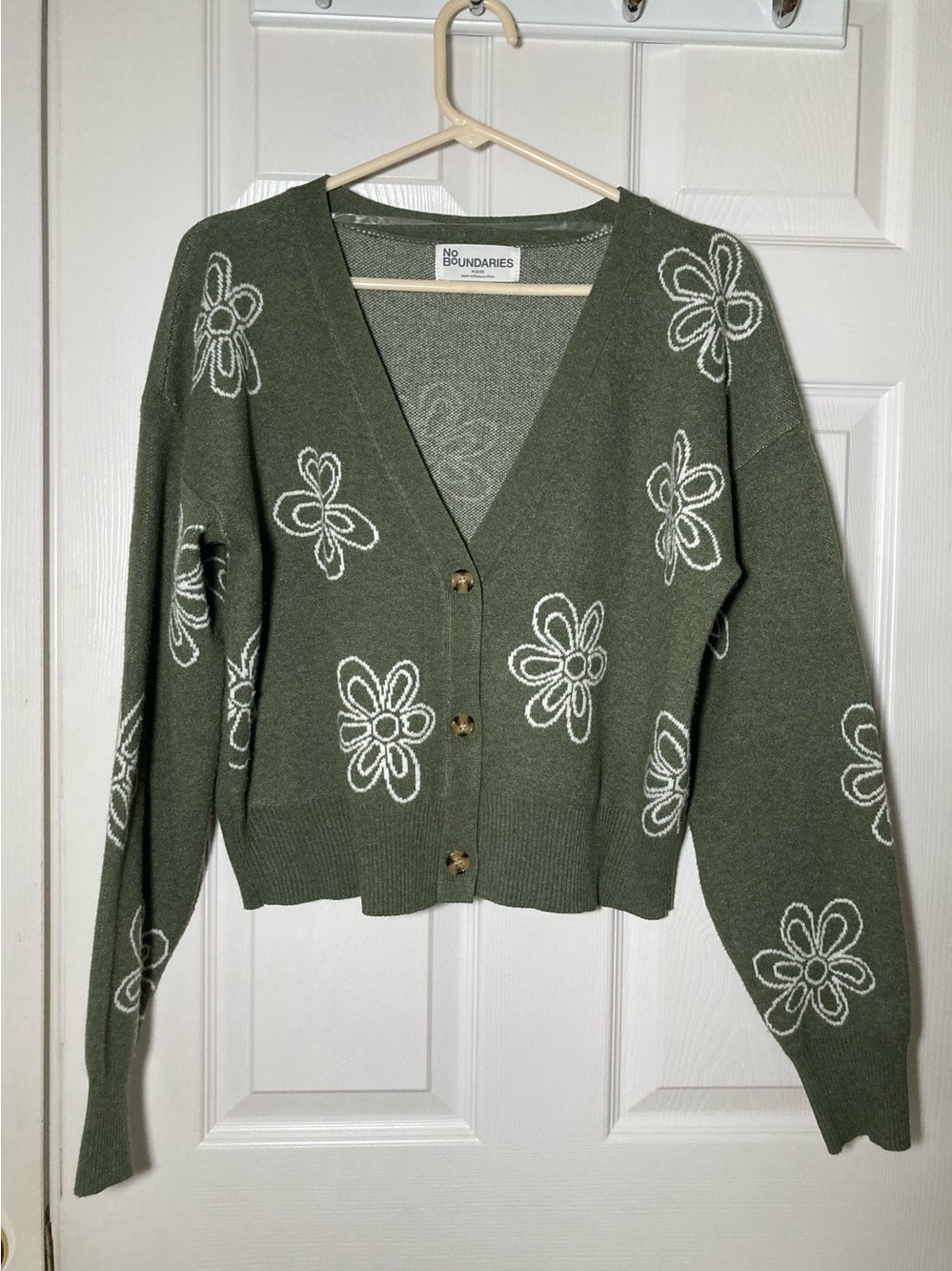 No Boundaries Olive Green floral Knit cardigan
